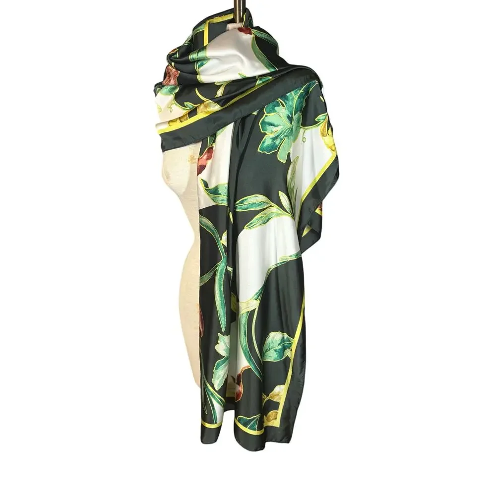 NWT White House Black Market Green‎ Floral Faux Silk Scarf Wrap Artsy Shawl